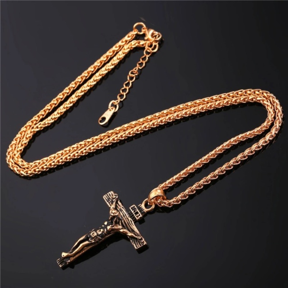New 18K Rose Gold Cross Necklace